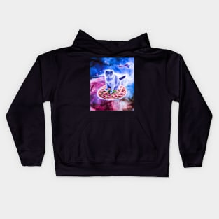 Galaxy Kitty Cat Riding Pizza In Space Kids Hoodie